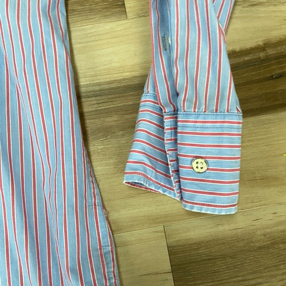 PETER MILLAR Seaside Collection Shirt Mens Large Pink Striped Long Sleeve Silk - Picture 3 of 8